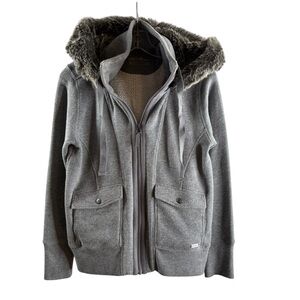 EDDIE BAUER Gray Hooded Jacket with Faux Fur Trim